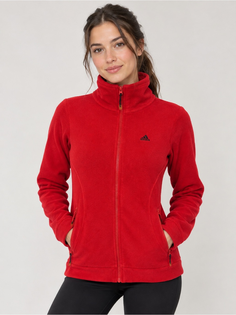 Adidas Women’s Red Full Zip Fleece Jacket High Collar Size S